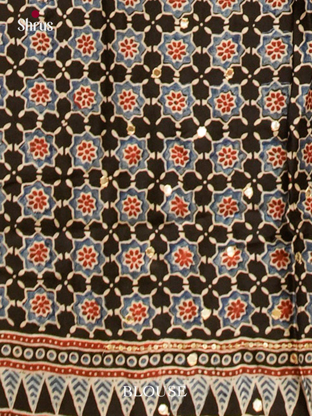 Black Modal Silk Saree — Ajrakh Hand Block Print — Gotta Patti Border