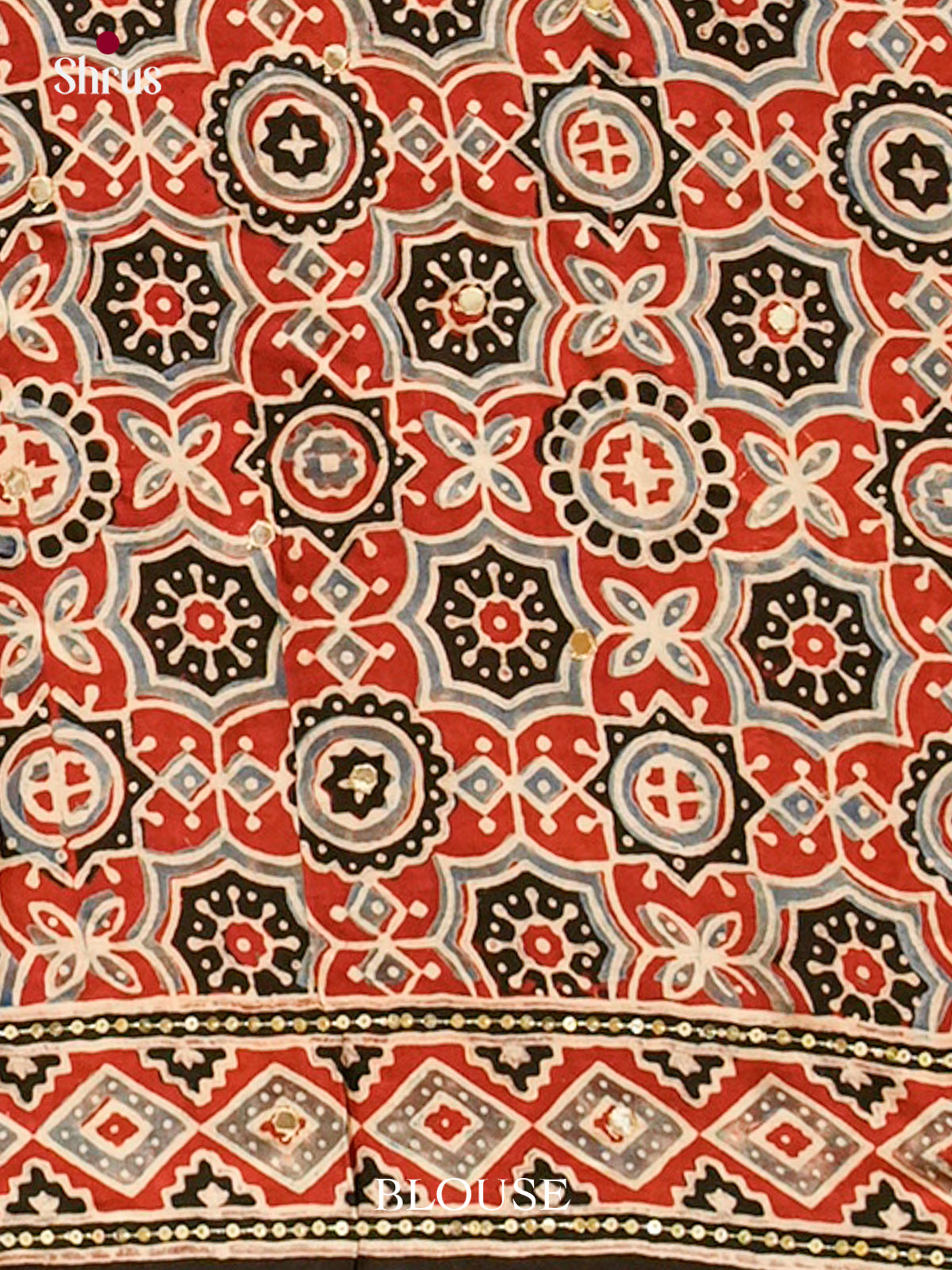 Red Modal Silk Saree — Ajrakh Hand Block Print — EGS01041