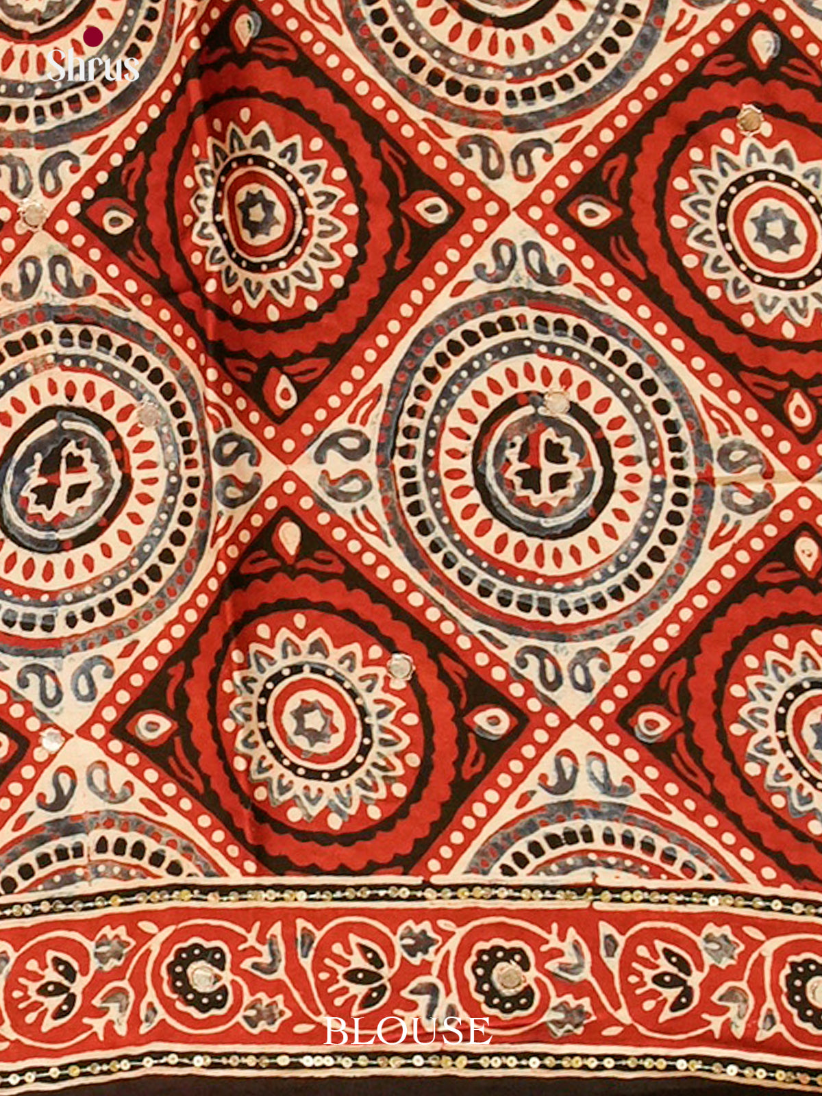 Red Modal Silk Saree — Ajrakh Hand Block Print — EGS01049