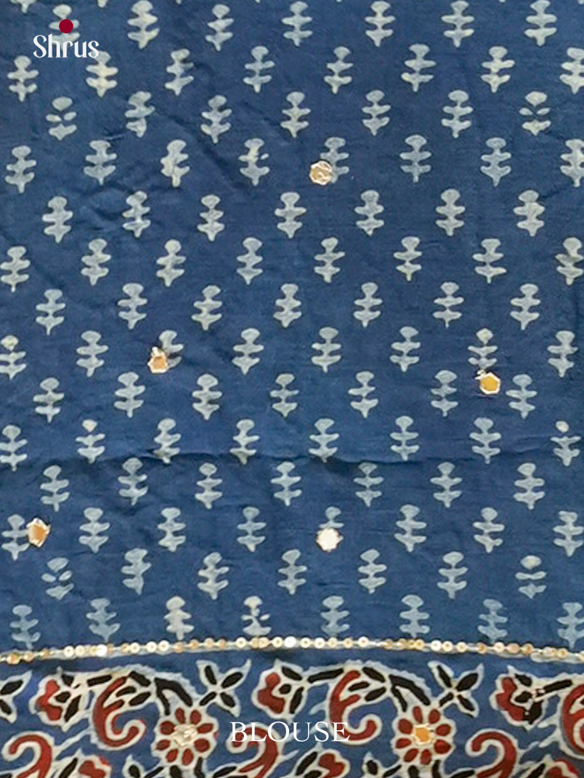 Blue Modal Silk Saree — Ajrakh Hand Block Print — EGS01050 - Shop on Shrus.com