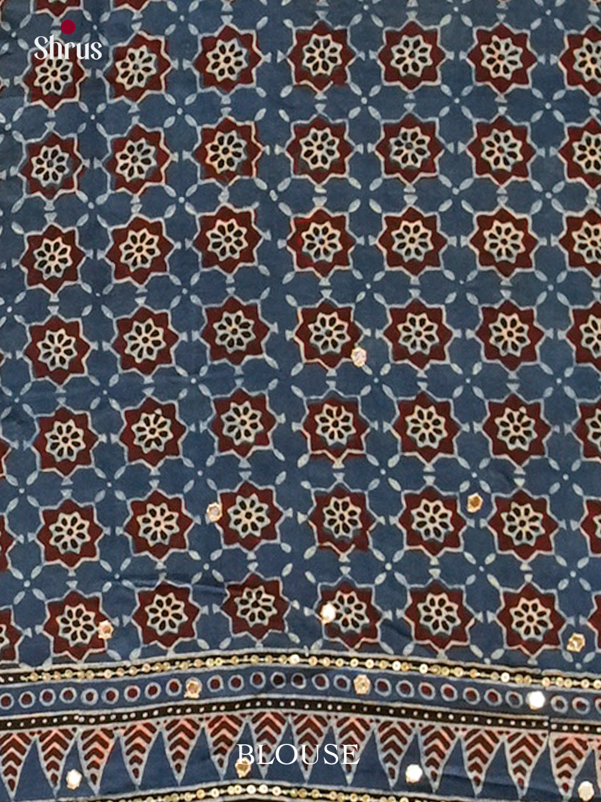 Blue Modal Silk Saree — Ajrakh Hand Block Print — Gotta Patti Border