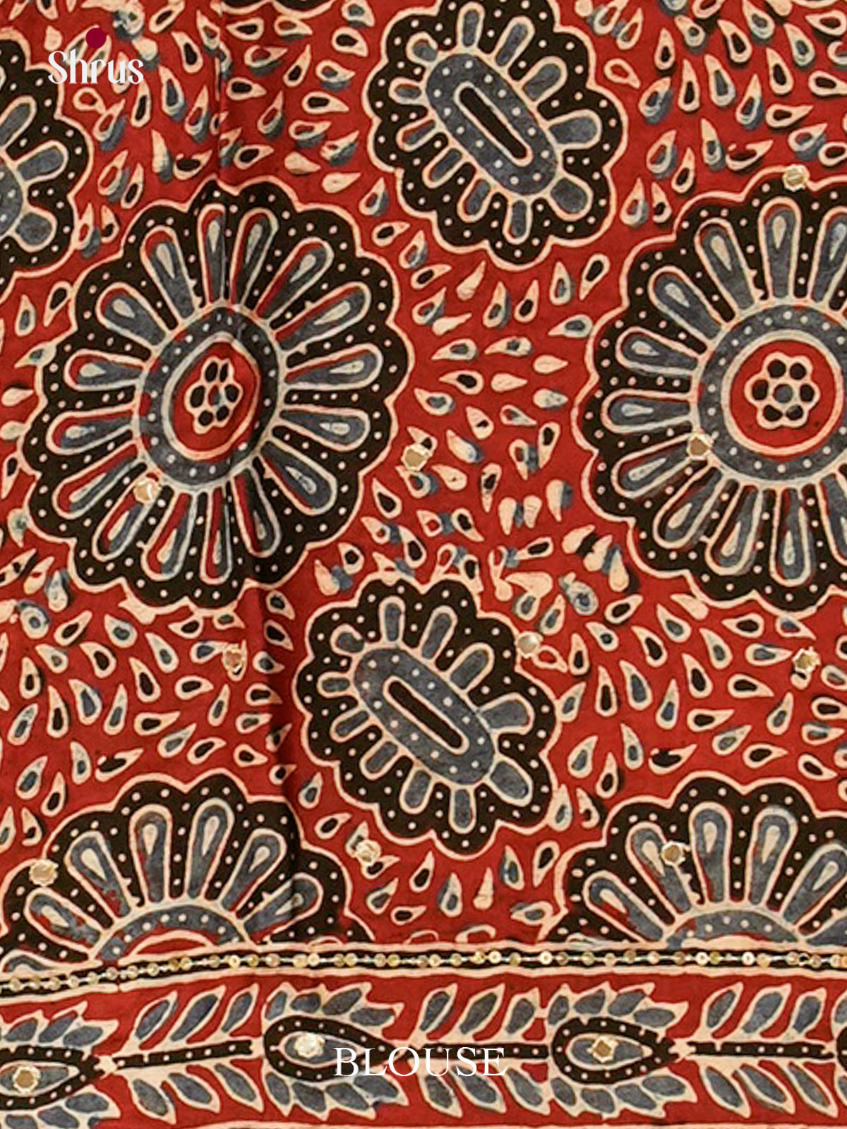 Dark Red Modal Silk Saree — Ajrakh Hand Block Print