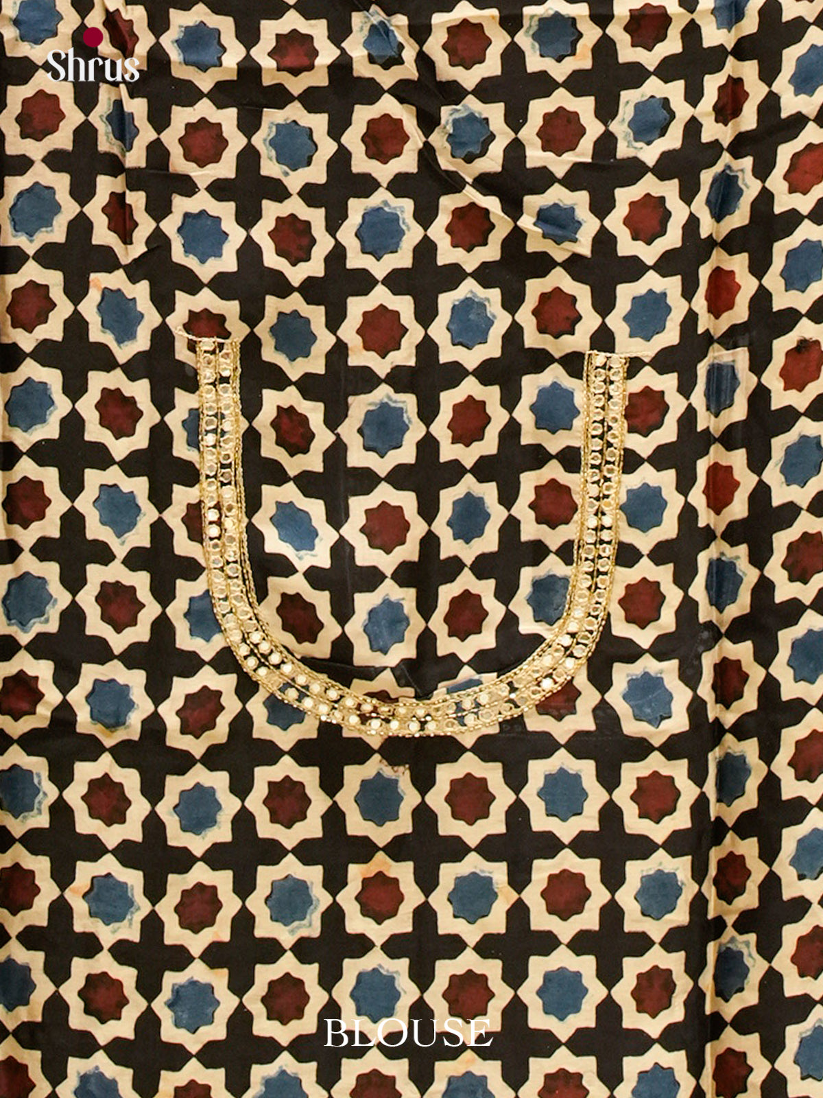 Blue Modal Silk Saree — Ajrakh Hand Block Print — EGS01070