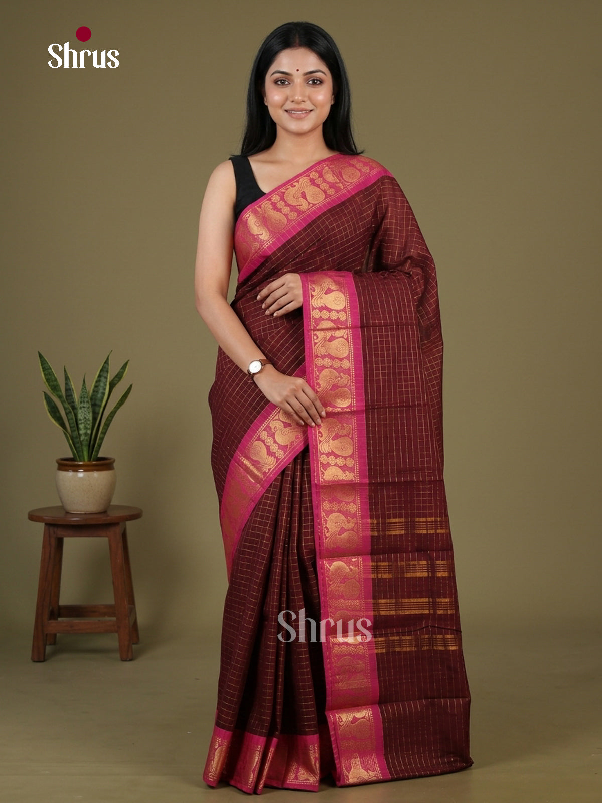 Maroon & Pink - Sungudi Cotton Saree
