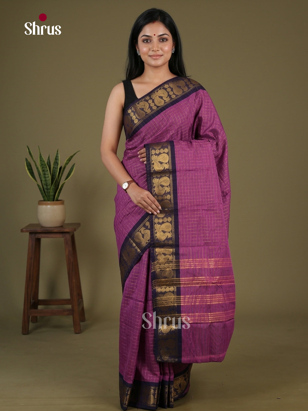 Purple & Blue- Sungudi Cotton Saree