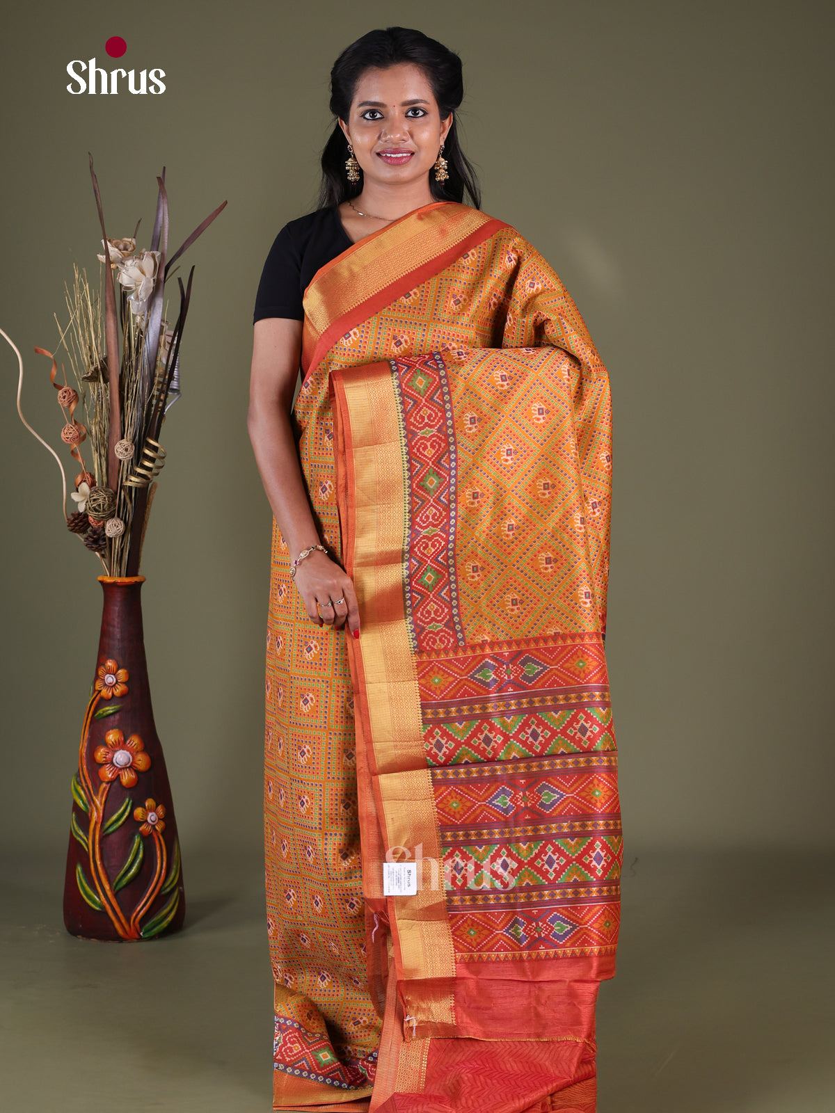Orange & Brick - Semi Patola Saree - Shop on Shrus.com