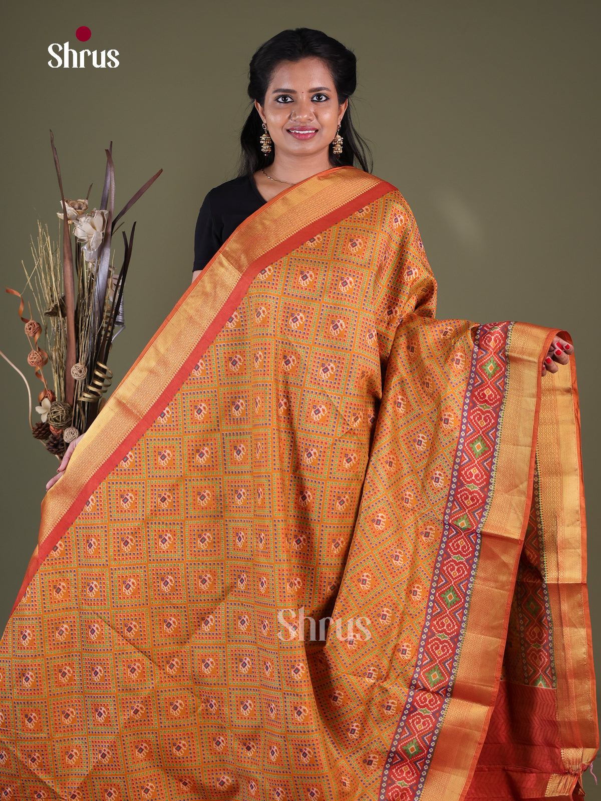 Orange & Brick - Semi Patola Saree - Shop on Shrus.com