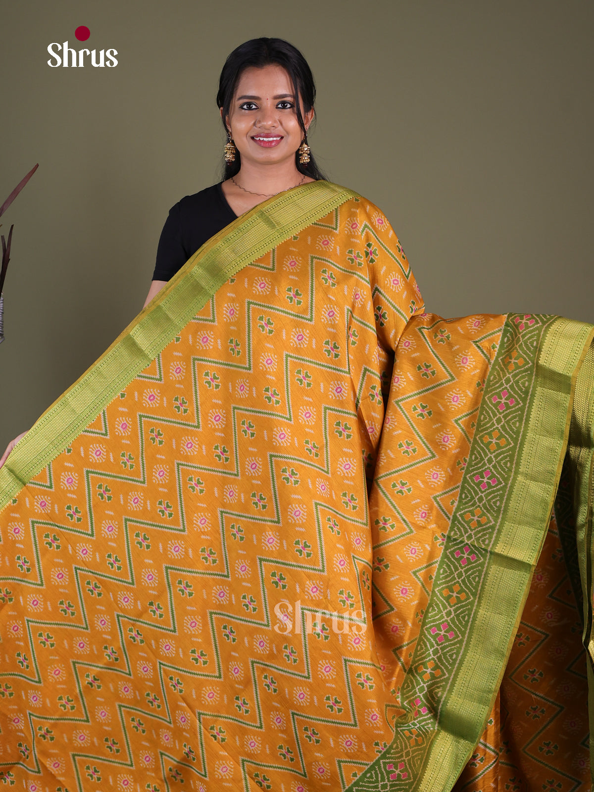 Mustard & Green - Semi Patola Saree