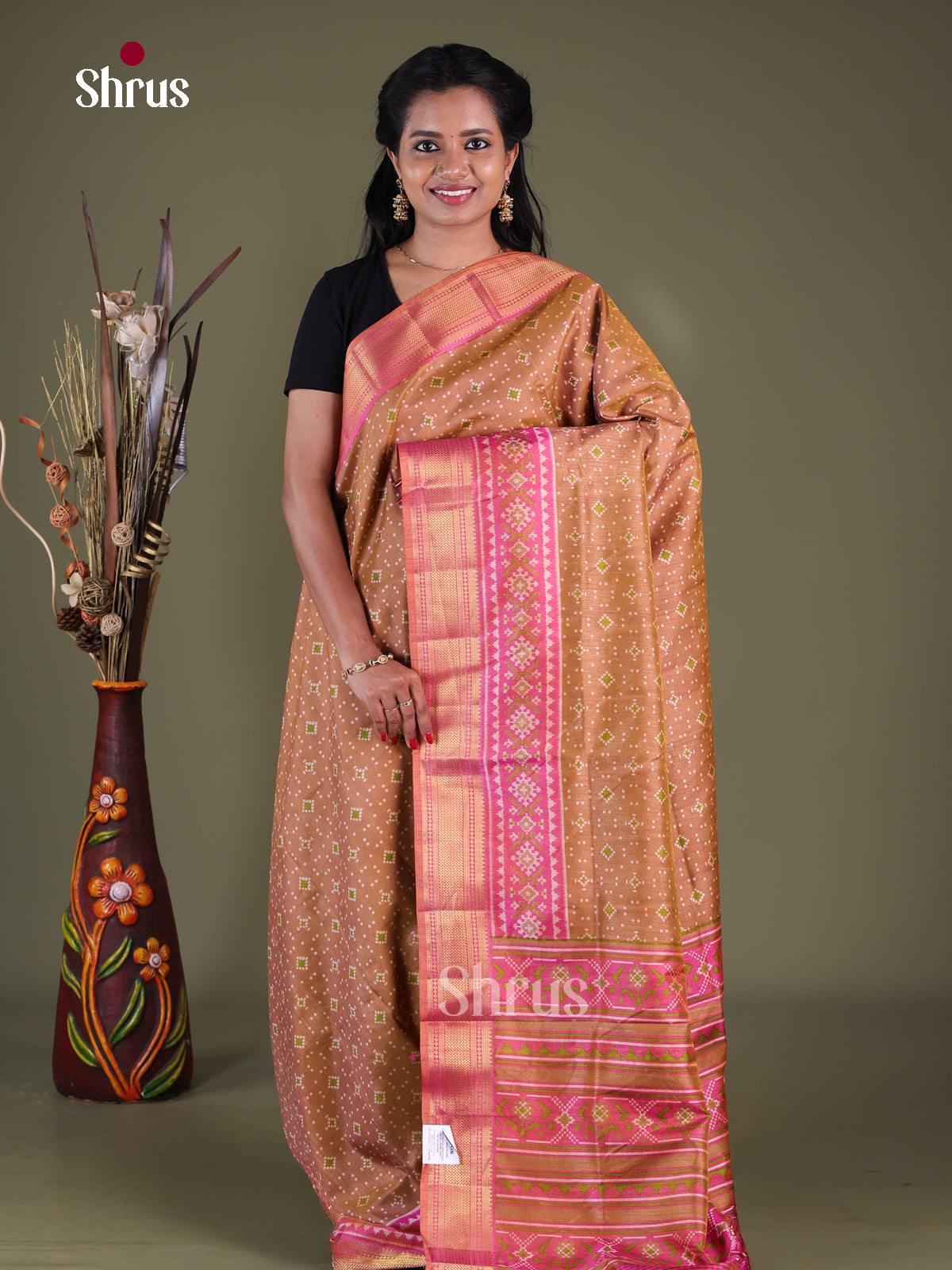 Orange & Pink - Semi Patola Saree - Shop on Shrus.com