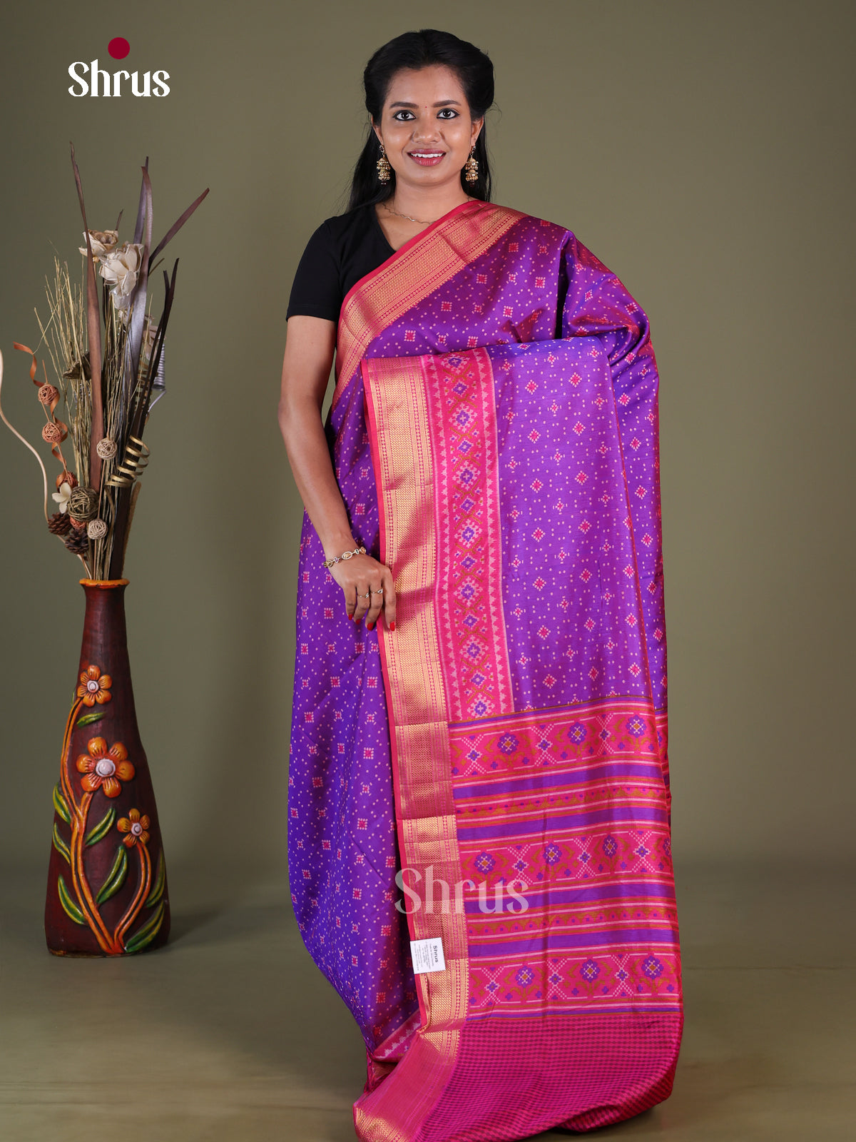 Purple & Pink - Semi Patola Saree - Shop on Shrus.com