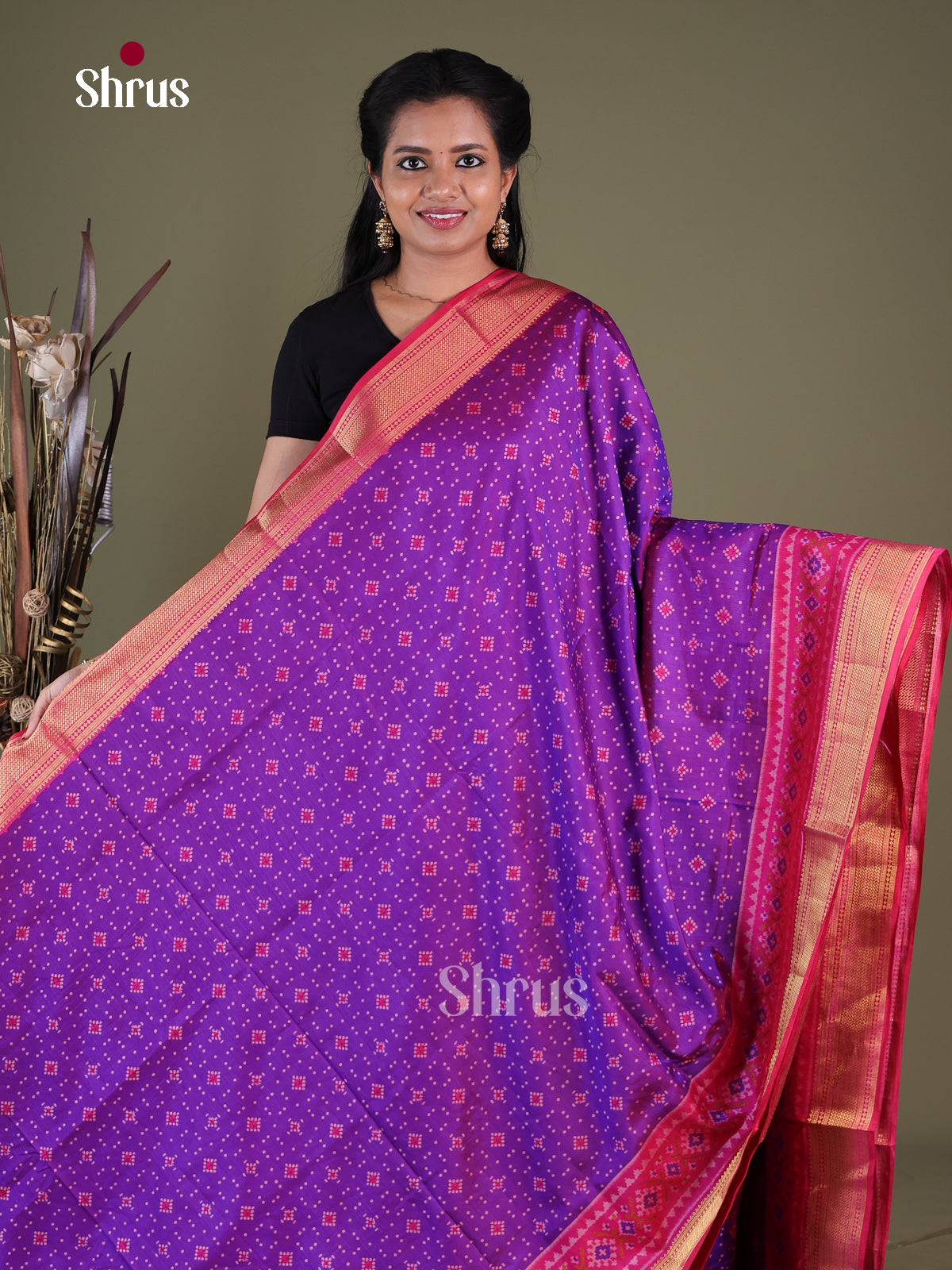 Purple & Pink - Semi Patola Saree - Shop on Shrus.com