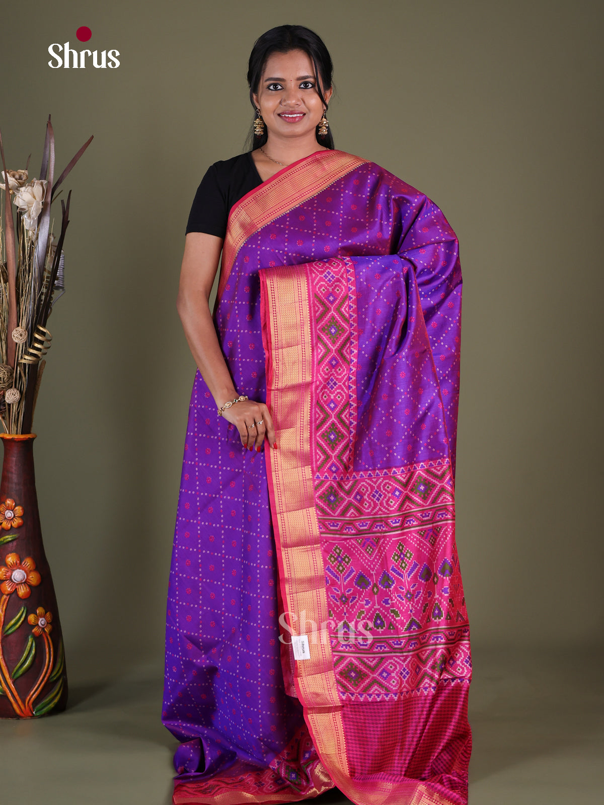 Purple & Pink- Semi Patola Saree