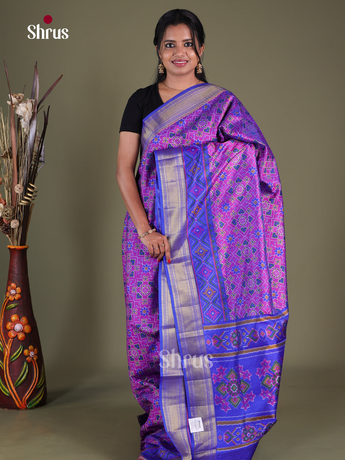 Purple & Blue - Semi Patola Saree