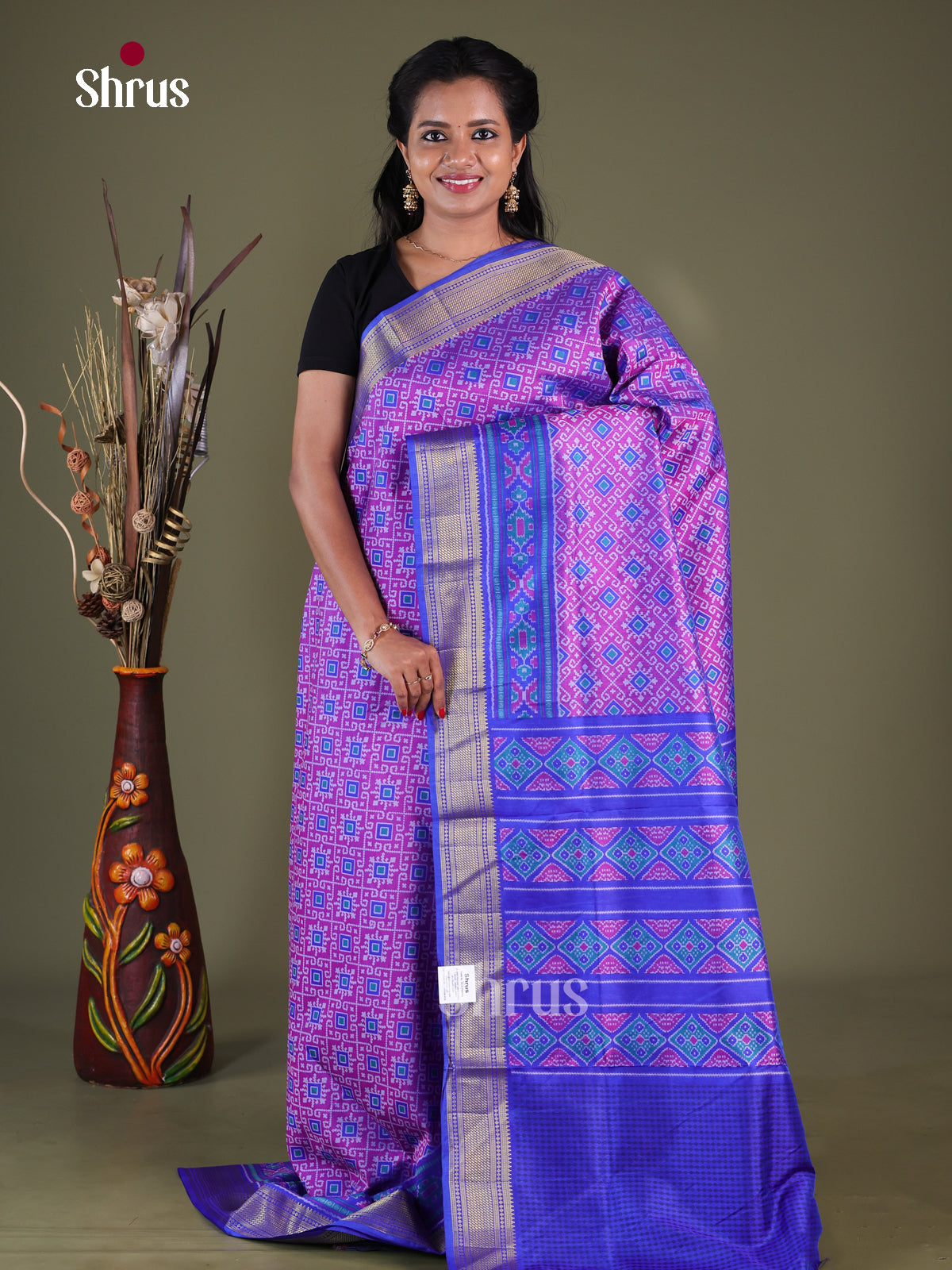 Purple & Blue- Semi Patola Saree