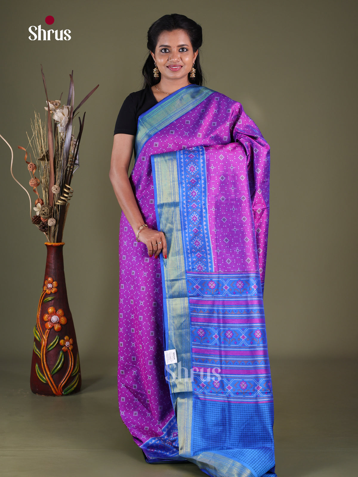 Purple & Blue- Semi Patola Saree