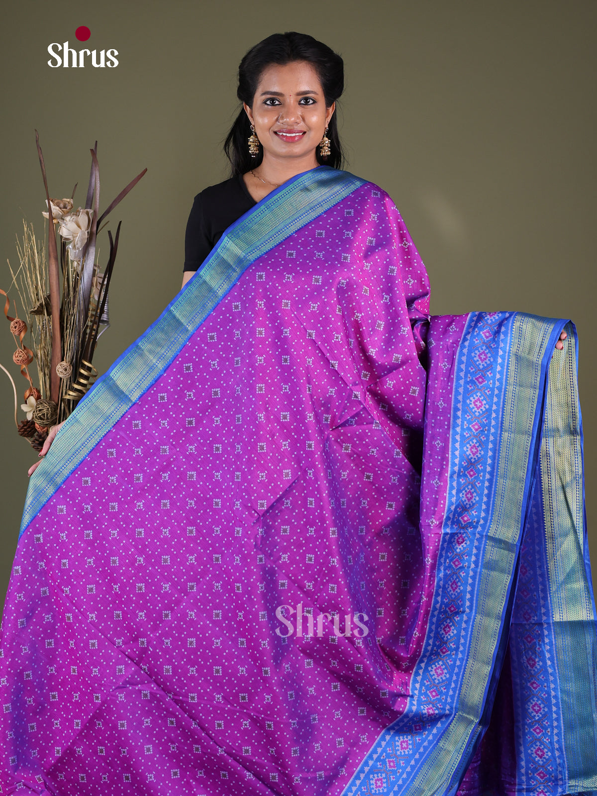 Purple & Blue- Semi Patola Saree