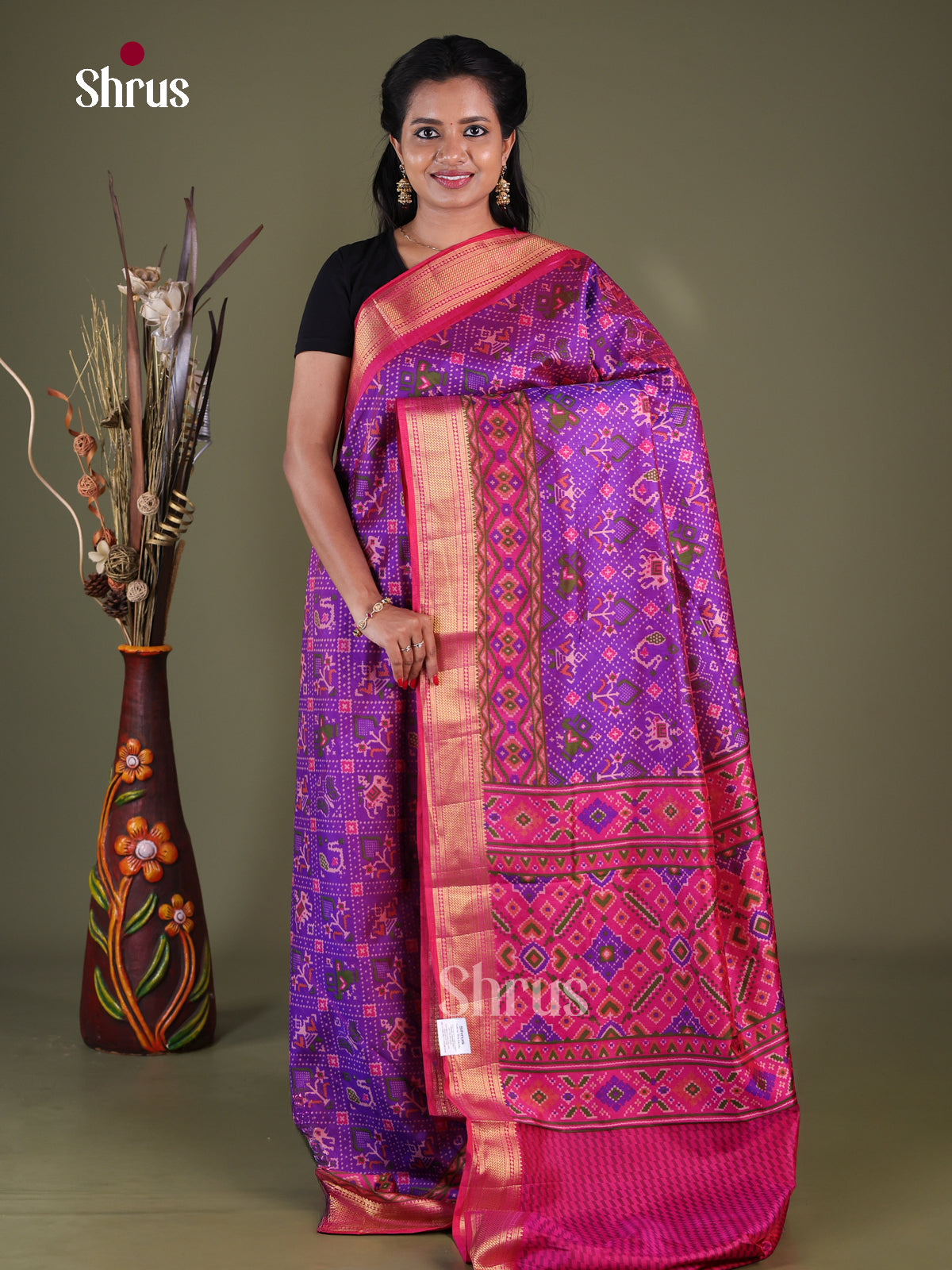 Purple & Pink- Semi Patola Saree
