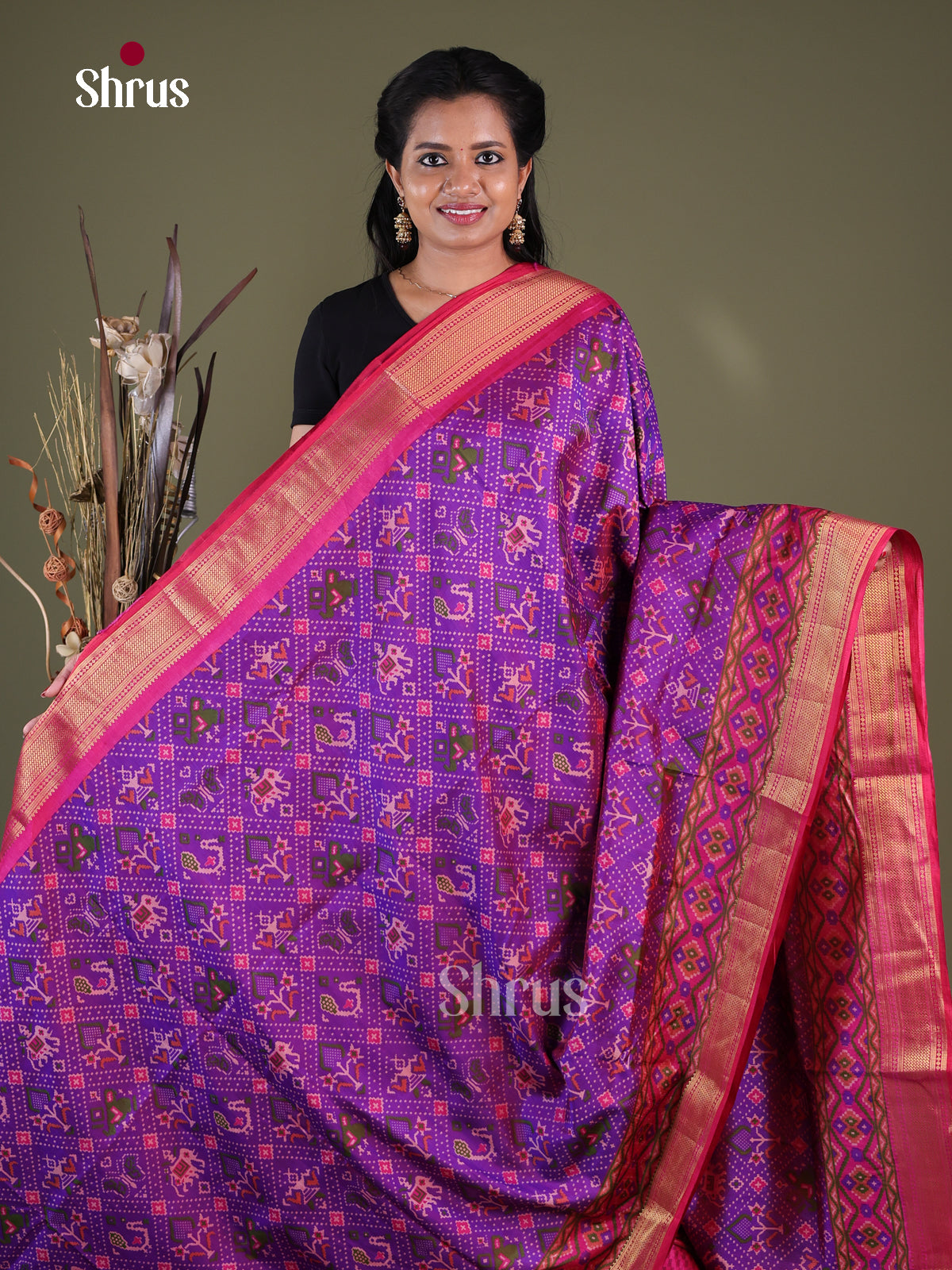 Purple & Pink- Semi Patola Saree