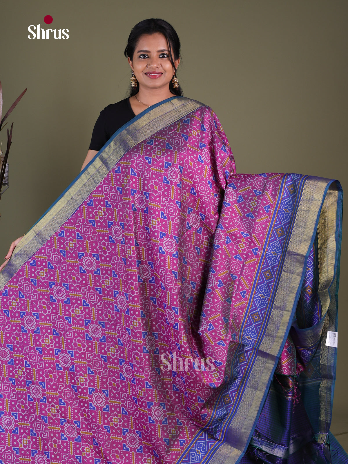 Purple & Blue- Semi Patola Saree - Shop on Shrus.com