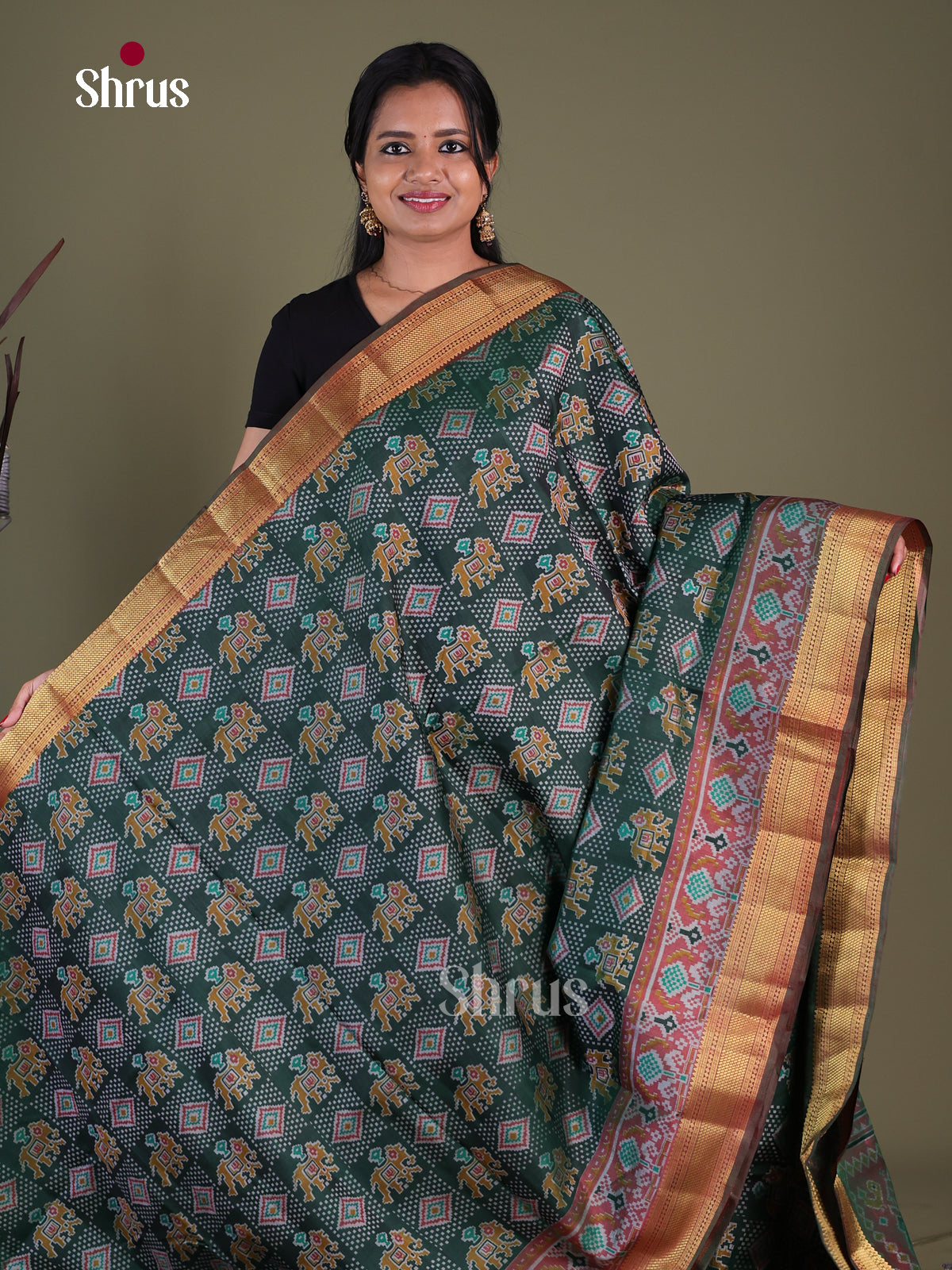 Green & Brown - Semi Patola Saree