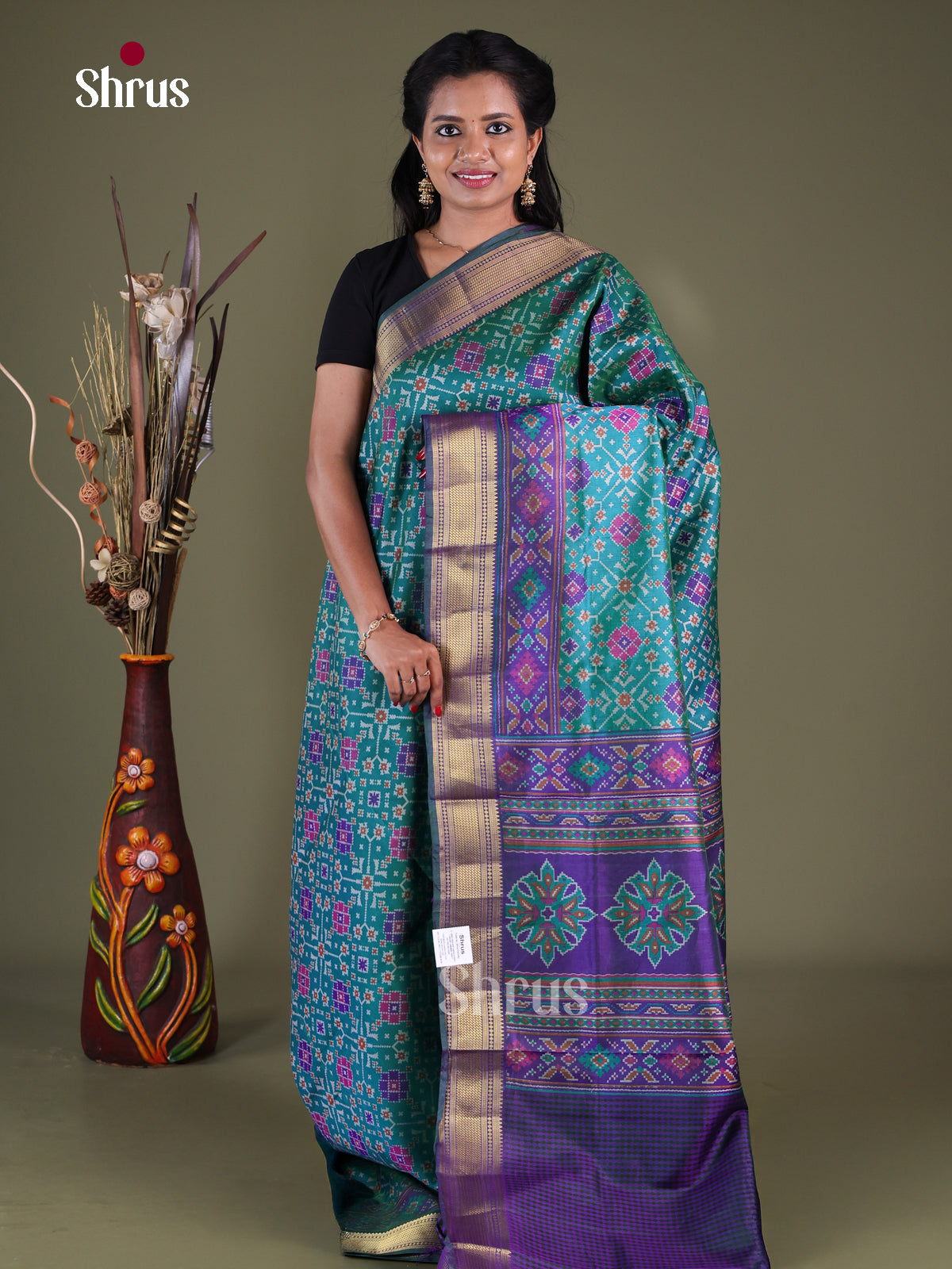 Blue & Purple - Semi Patola Saree - Shop on Shrus.com