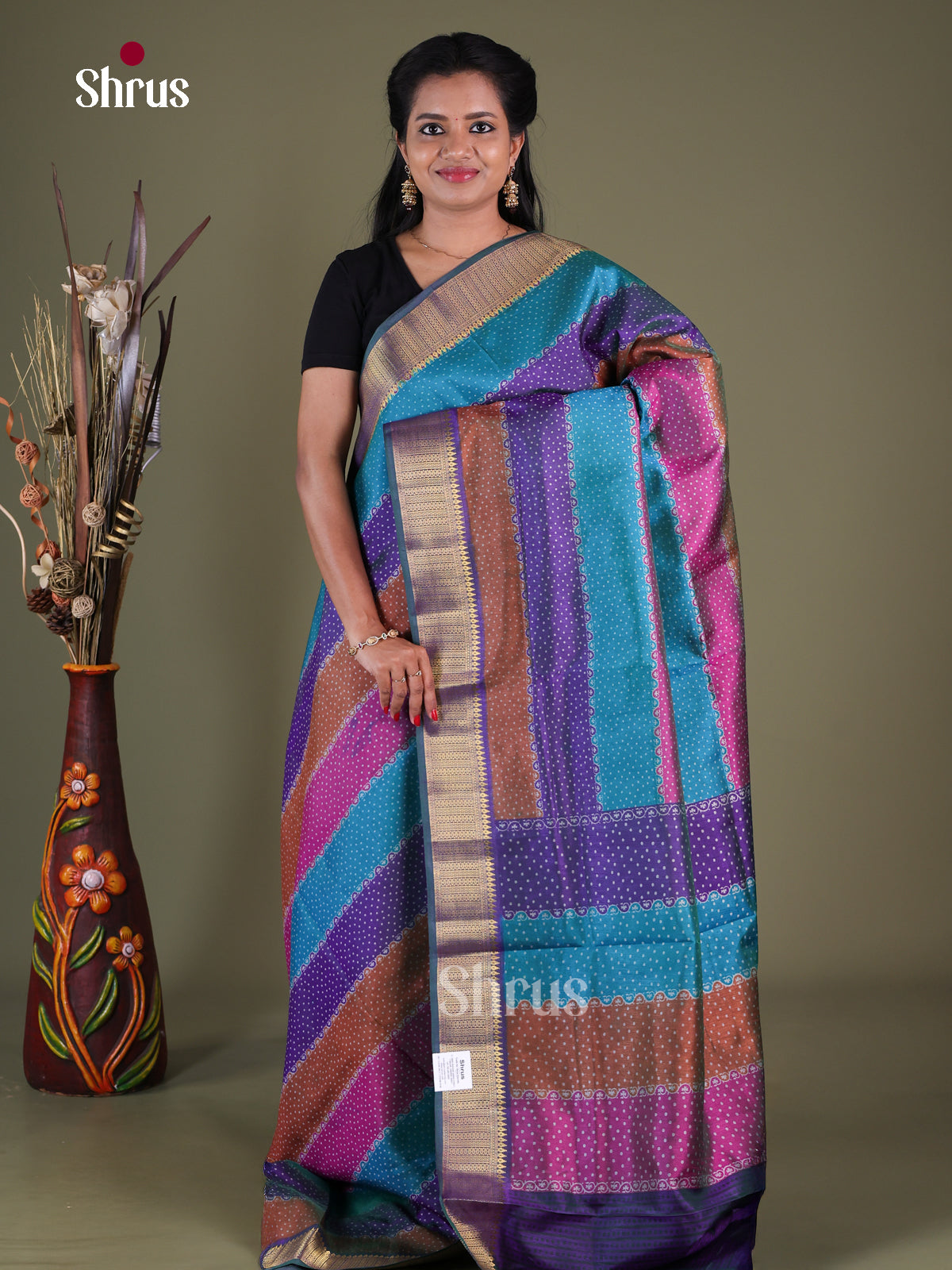 Multicolor & Purple - Semi Patola Saree