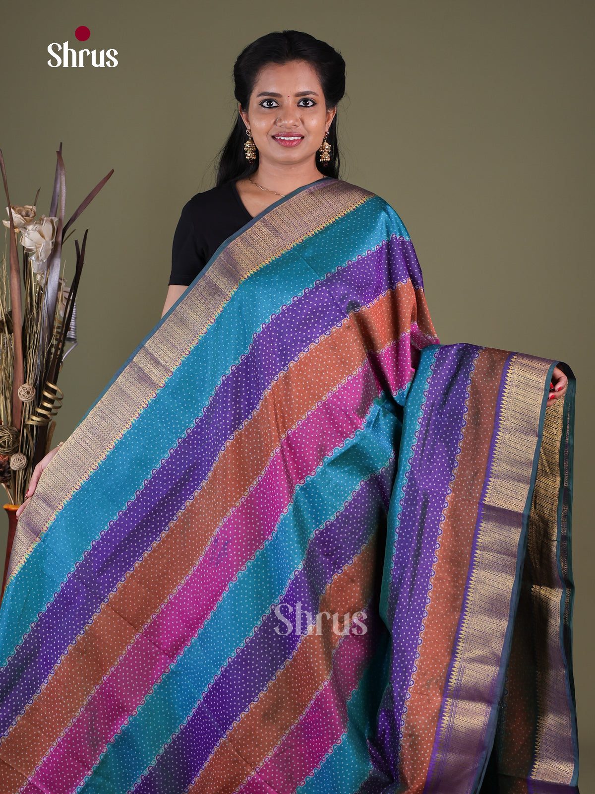 Multicolor & Purple - Semi Patola Saree
