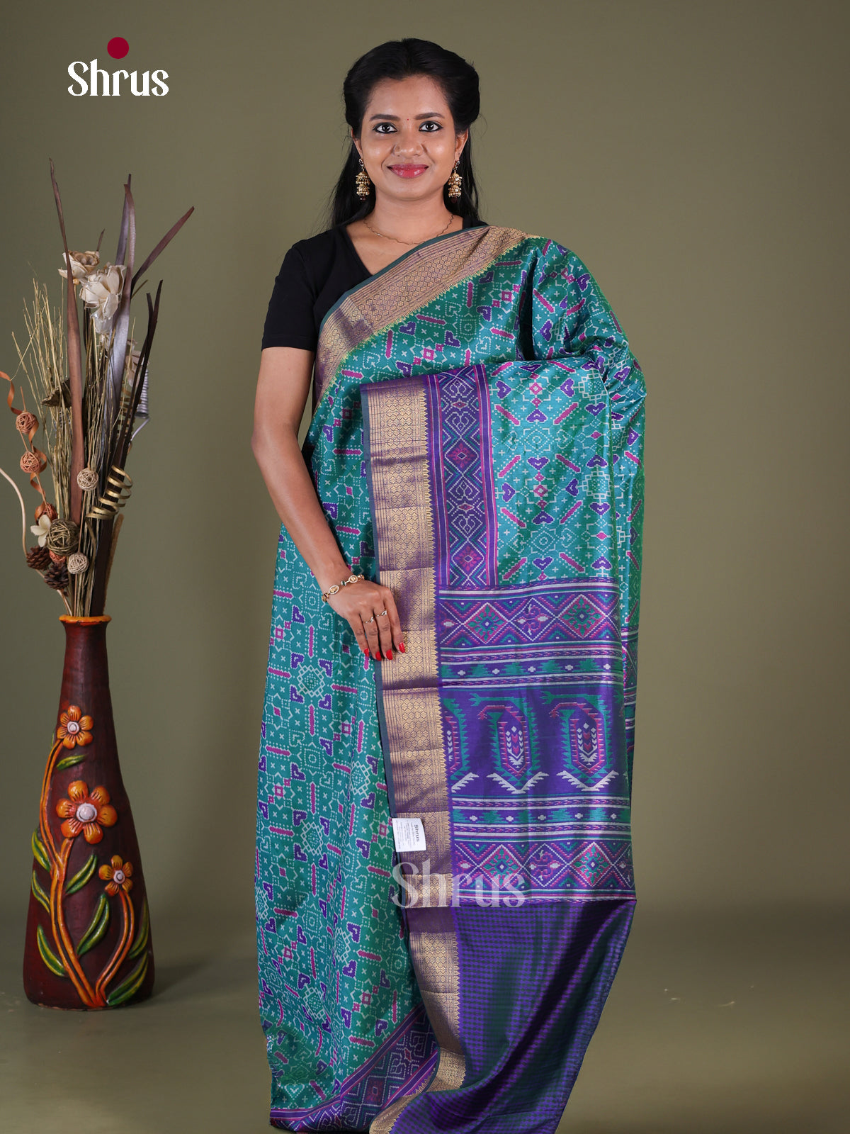 Blue & Purple- Semi Patola Saree - Shop on Shrus.com