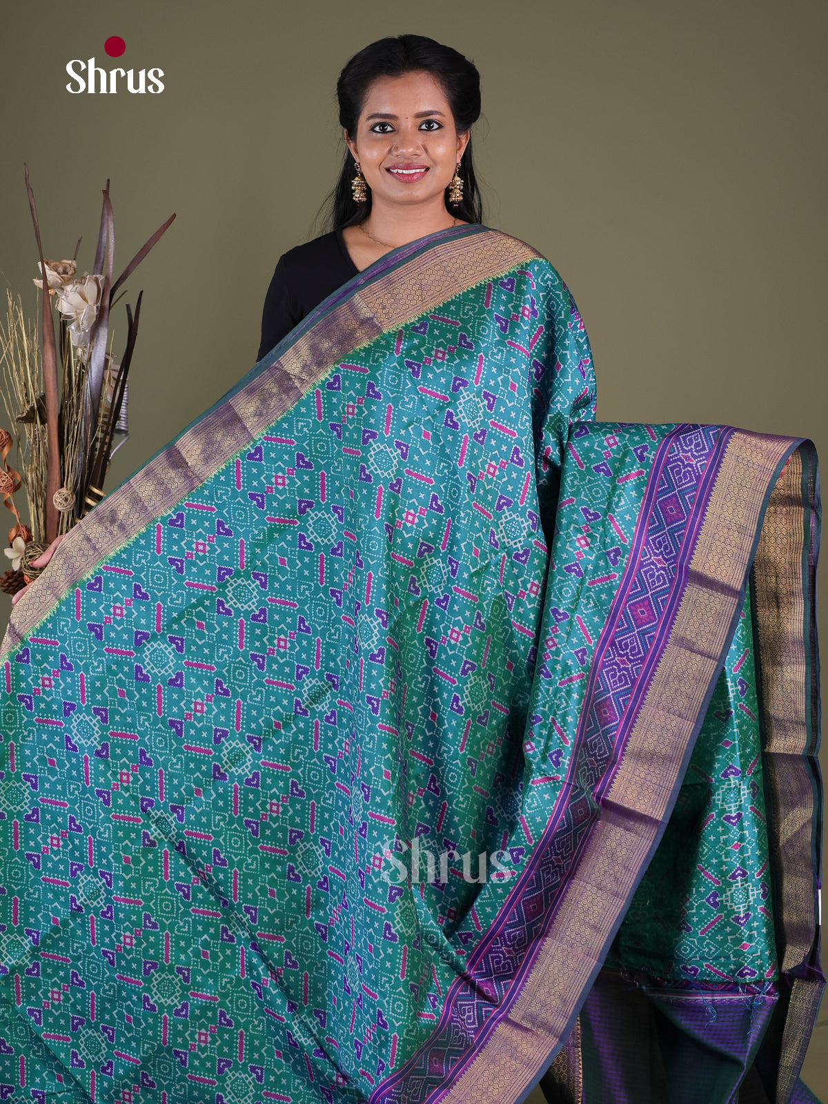 Blue & Purple- Semi Patola Saree - Shop on Shrus.com