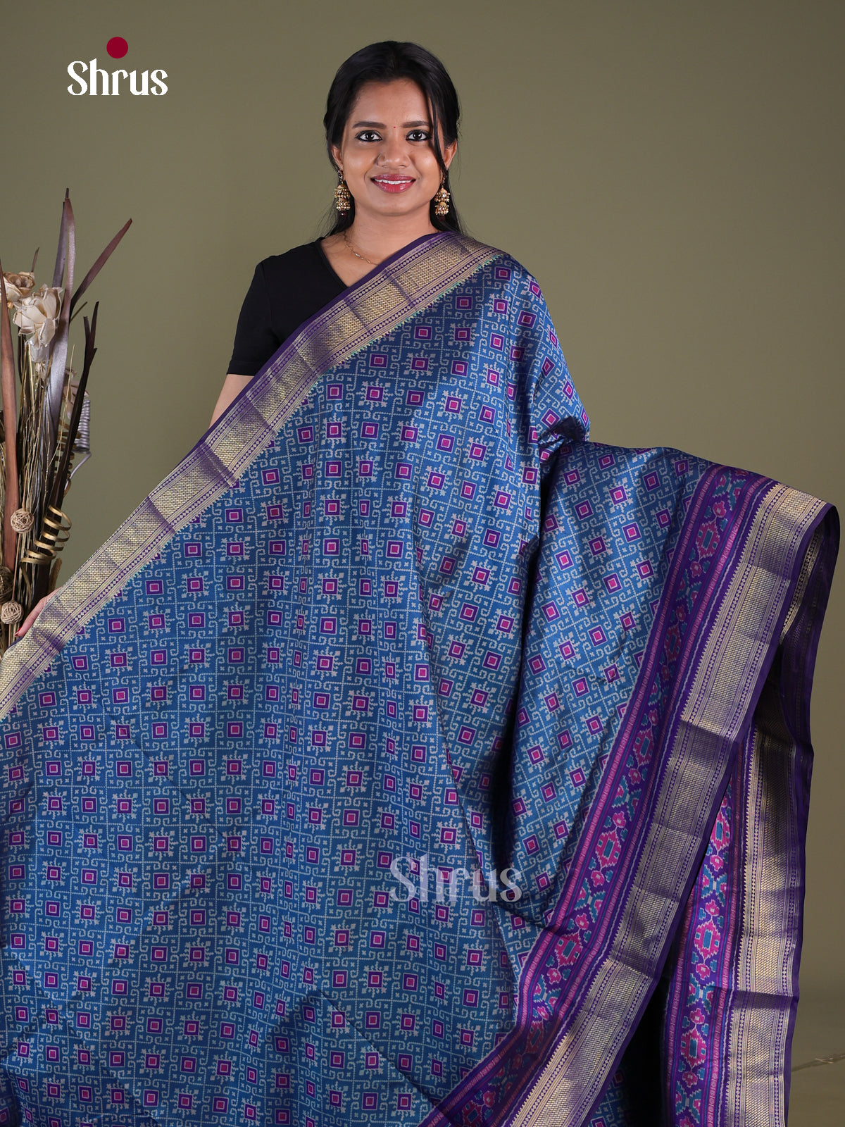 Blue & Purple - Semi Patola Saree