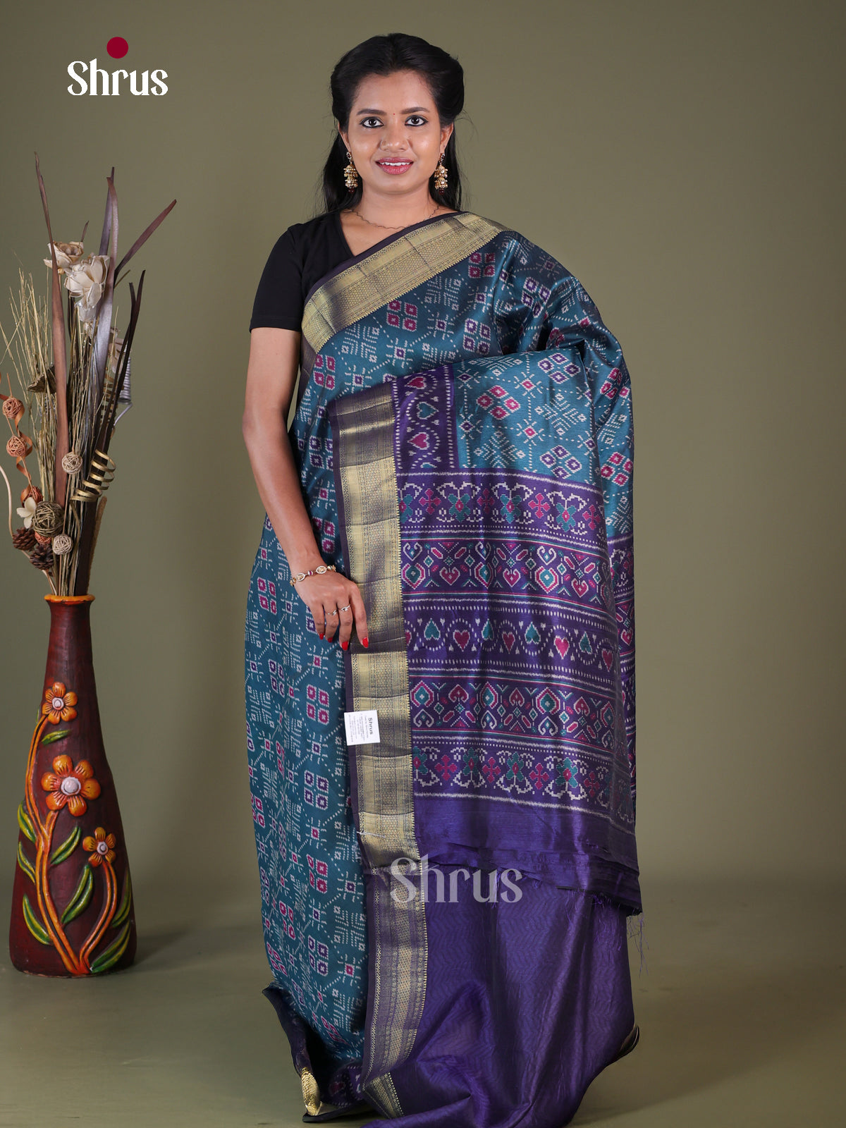 Blue & Purple- Semi Patola Saree - Shop on Shrus.com