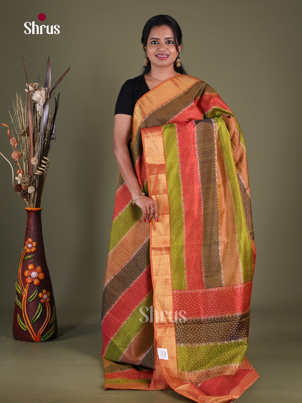 Multicolor & Brick - Semi Patola Saree