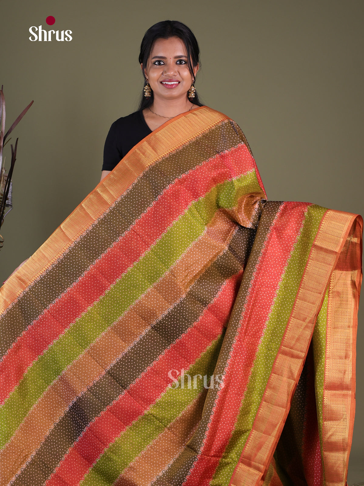 Multicolor & Brick - Semi Patola Saree