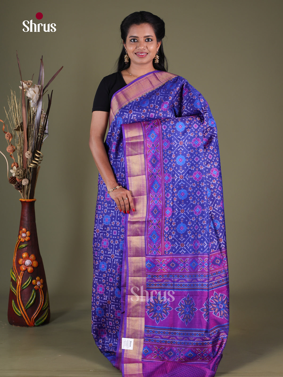 Blue & Purple - Semi Patola Saree - Shop on Shrus.com