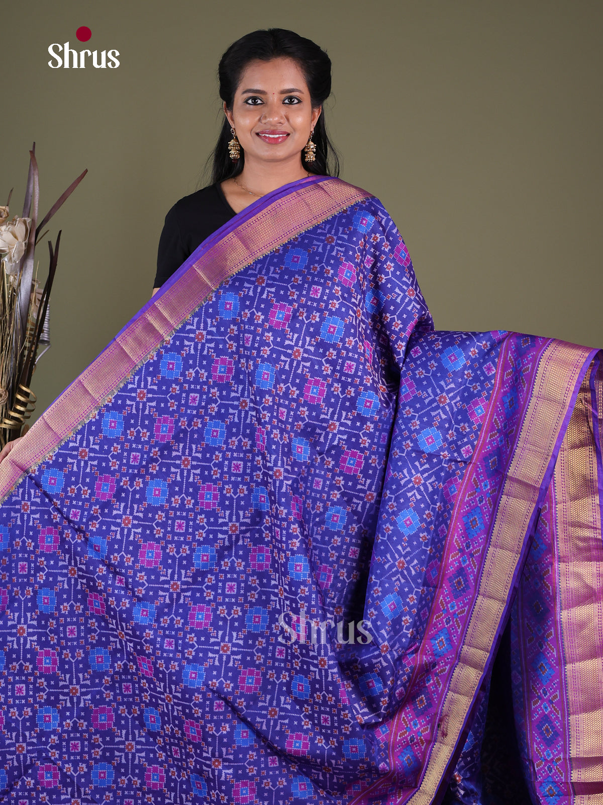 Blue & Purple - Semi Patola Saree - Shop on Shrus.com