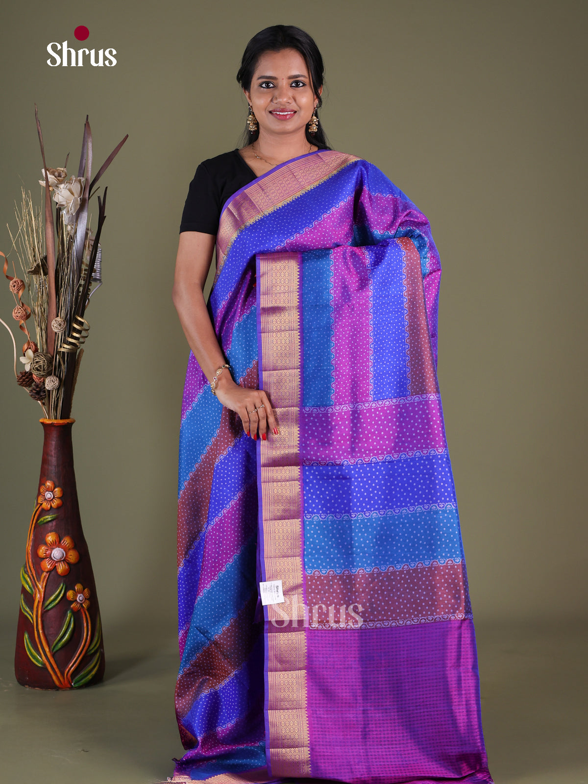 Multicolor & Purple - Semi Patola Saree - Shop on Shrus.com