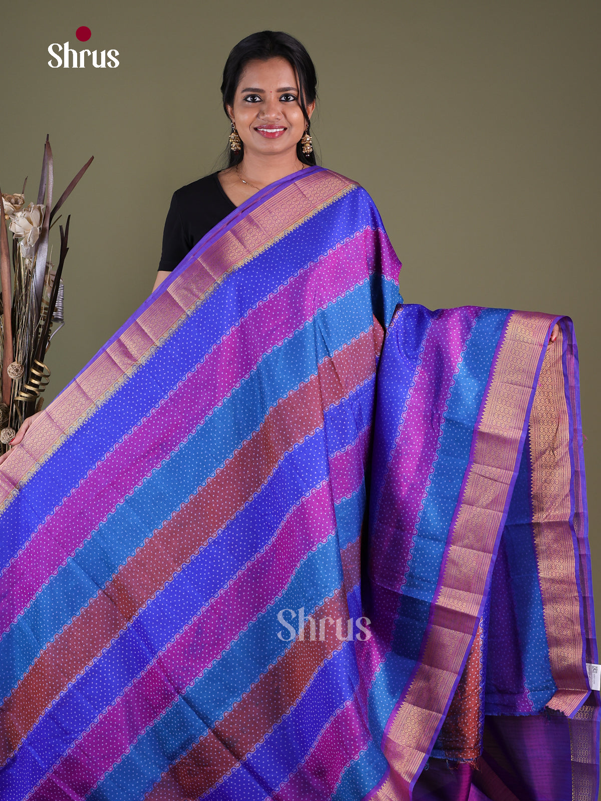 Multicolor & Purple - Semi Patola Saree - Shop on Shrus.com