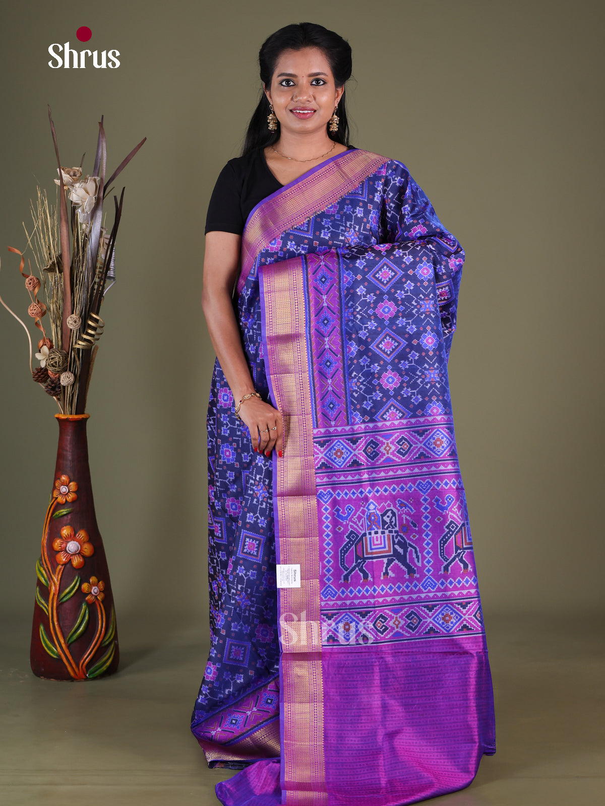 Blue & Purple - Semi Patola Saree - Shop on Shrus.com