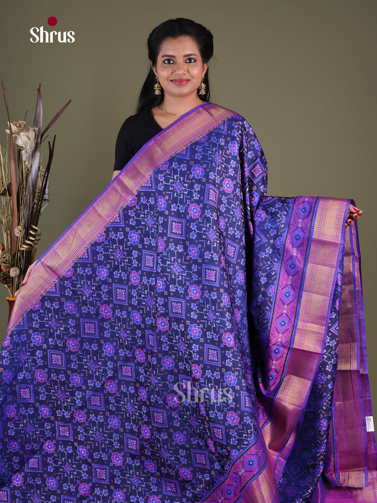 Blue & Purple - Semi Patola Saree - Shop on Shrus.com