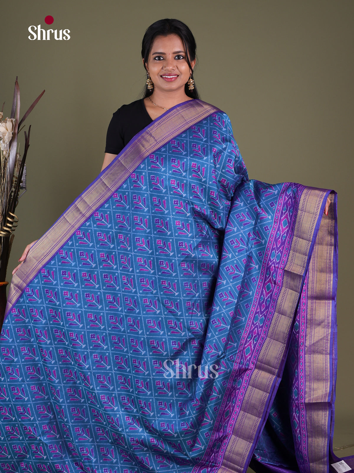 Blue & Purple  - Semi Patola Saree - Shop on Shrus.com