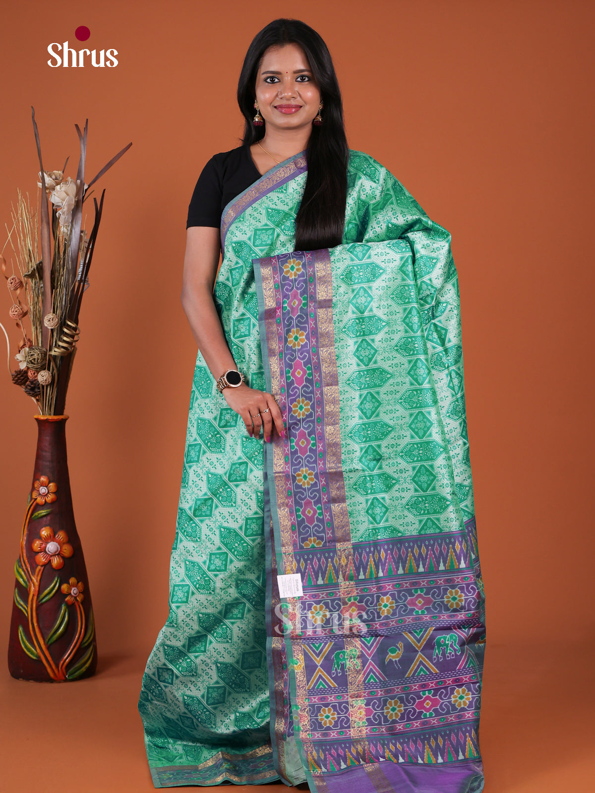 Green & Purple - Semi Patola Saree