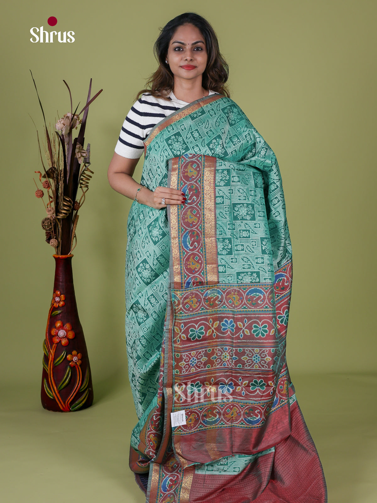 Green & Brown - Semi Patola Saree