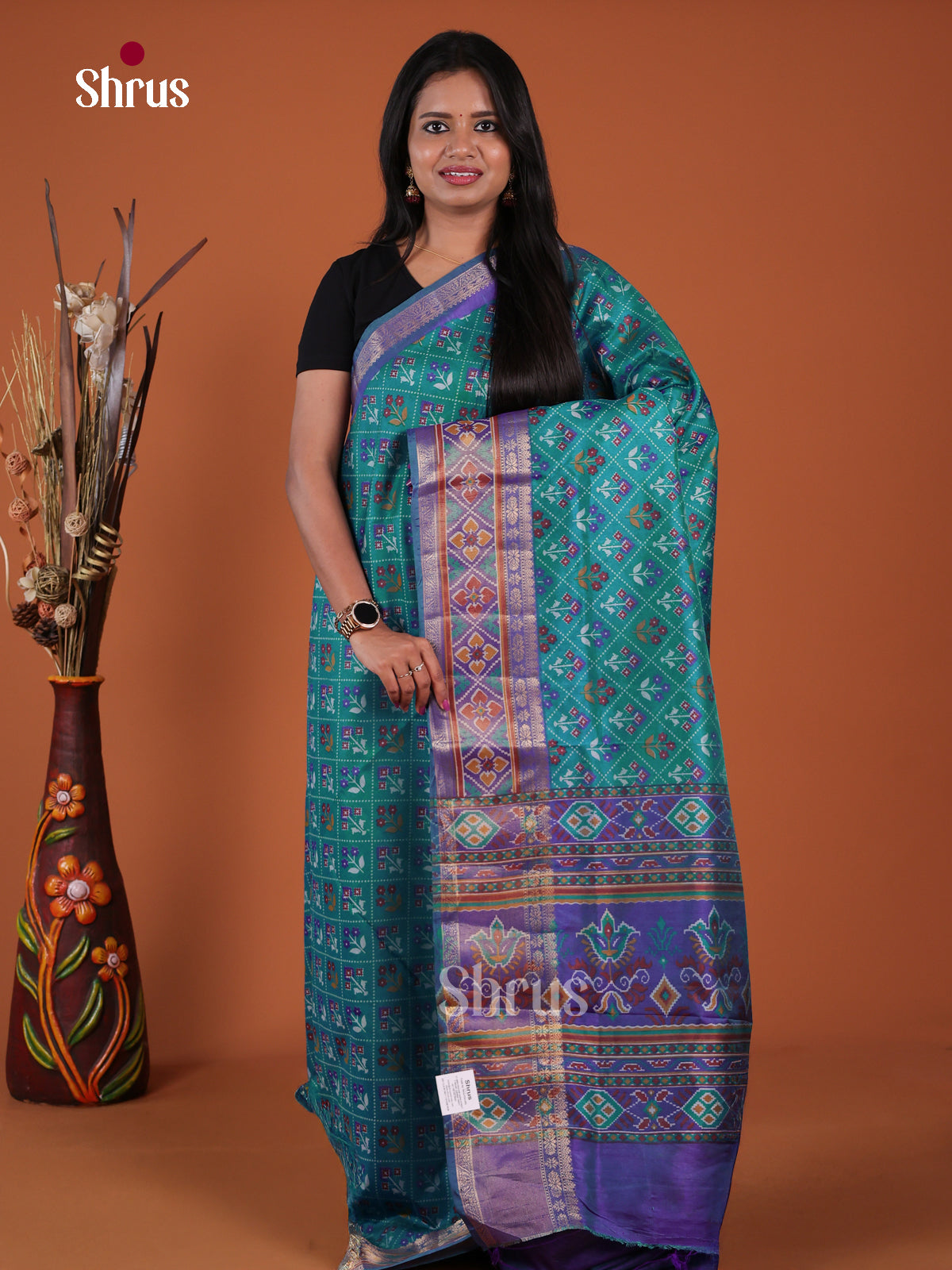 Green & Blue - Semi Patola Saree
