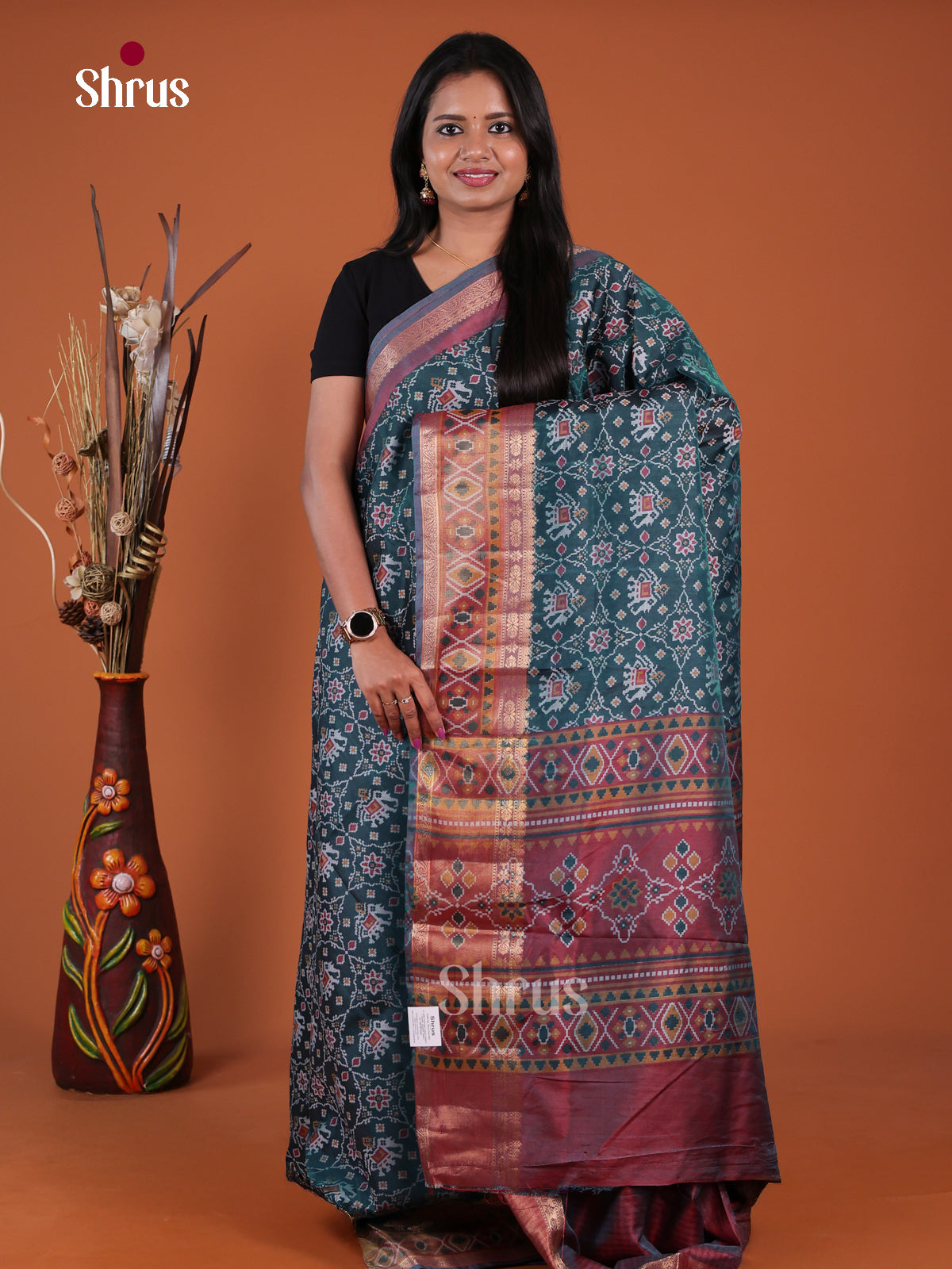 Peacock Green & Maroon - Semi Patola Saree