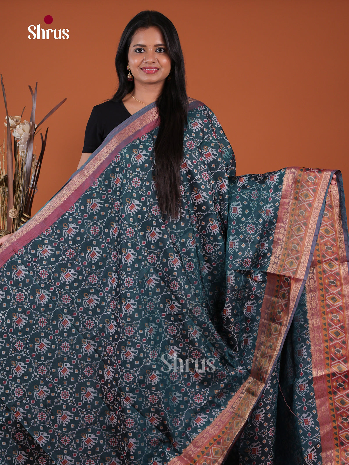 Peacock Green & Maroon - Semi Patola Saree