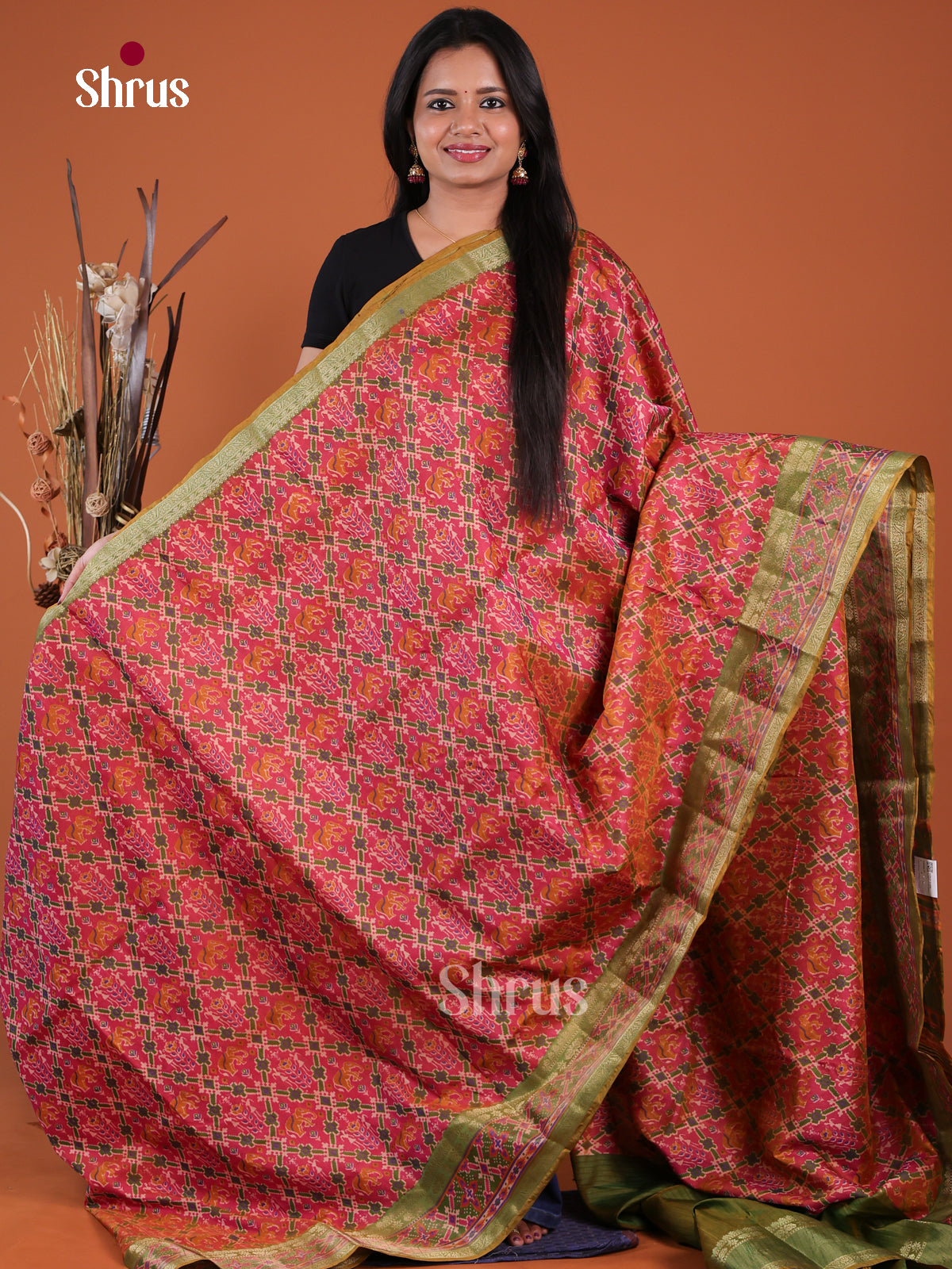 Pink & Green - Semi Patola Saree