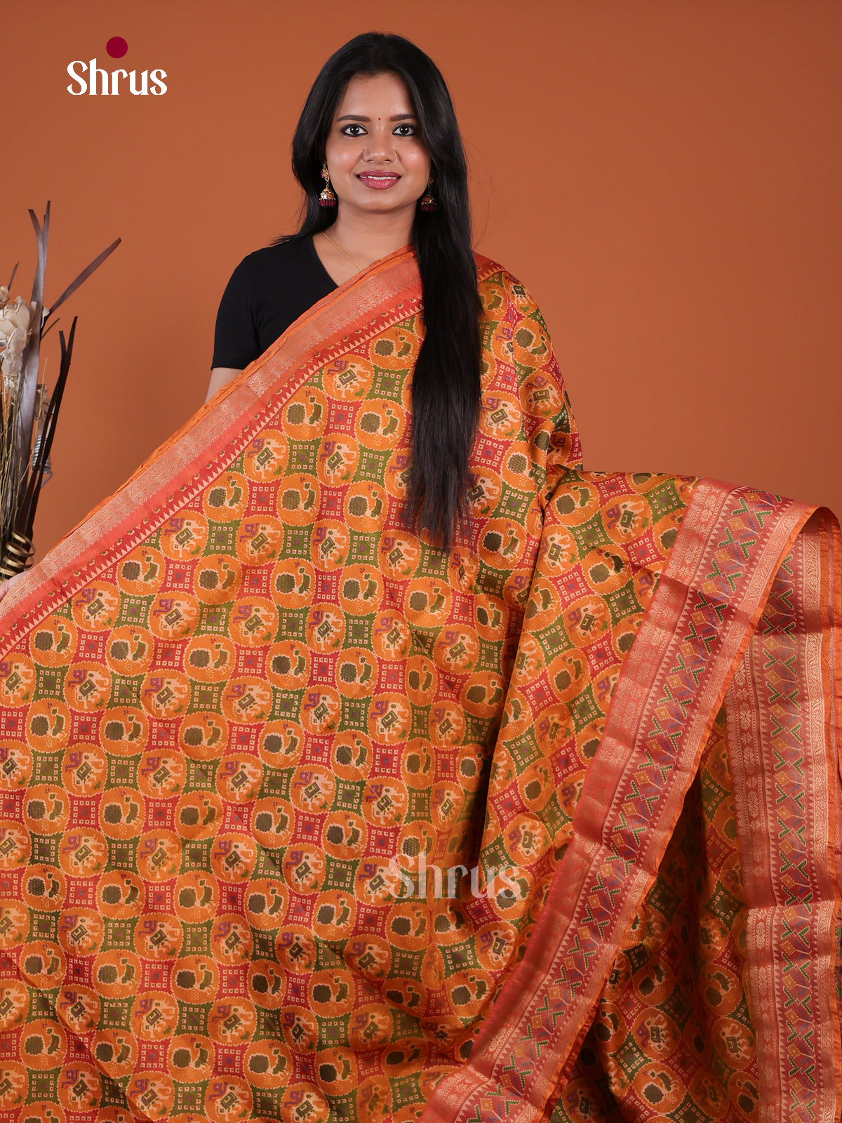 Mustard & Orange - Semi Patola Saree