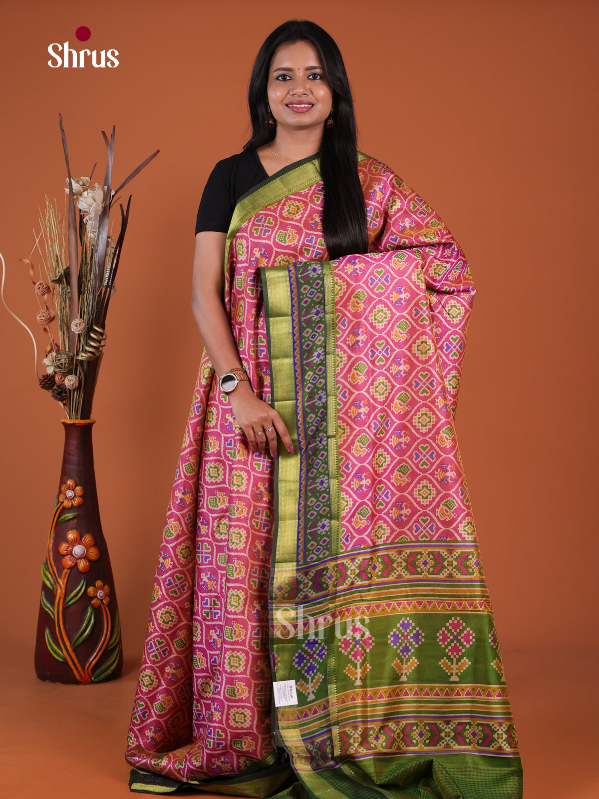Pink & Green - Semi Patola Saree