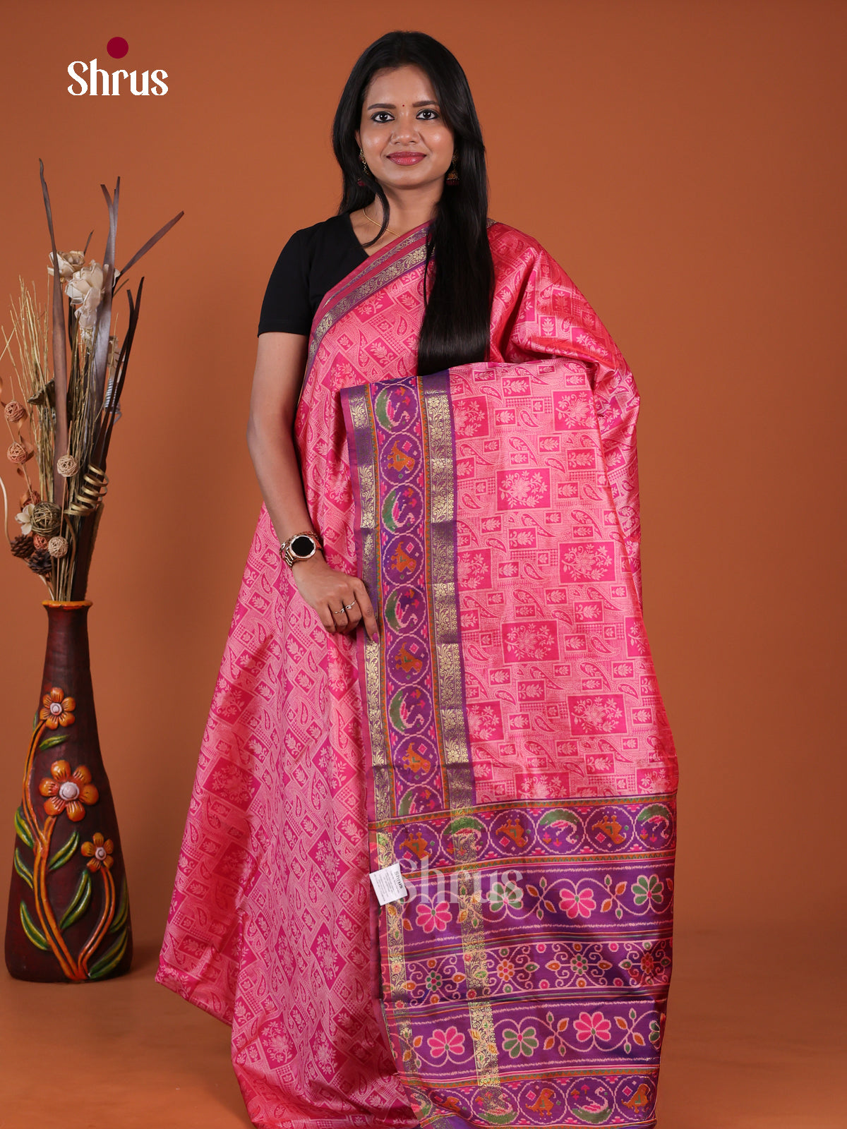 Pink & Purple - Semi Patola Saree - EH04161