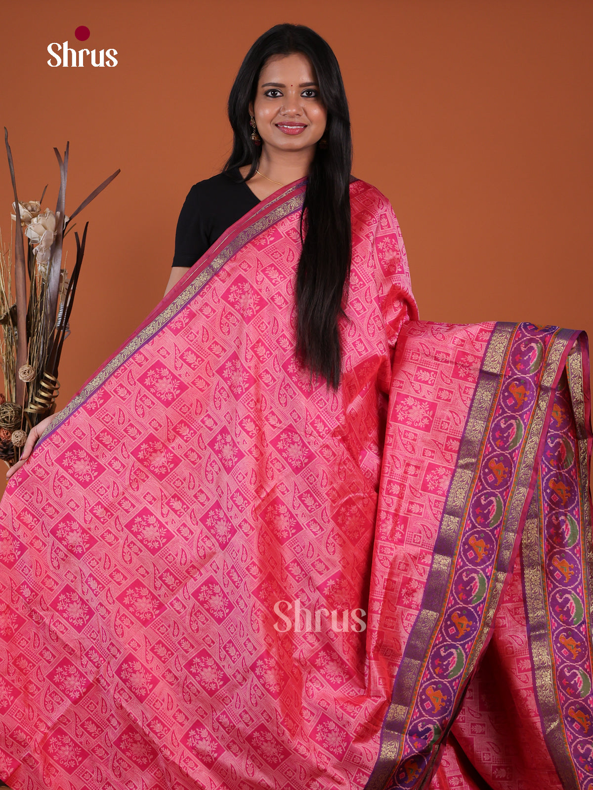 Pink & Purple - Semi Patola Saree - EH04161